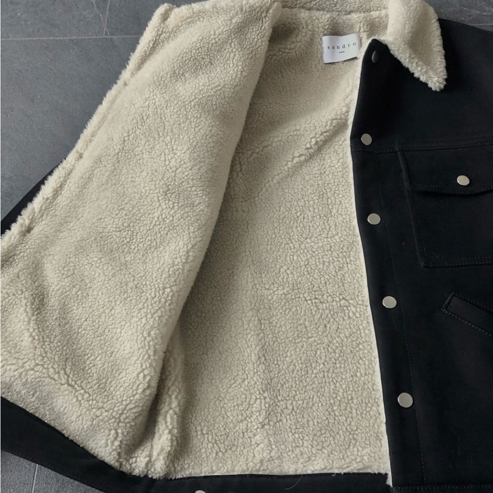 Sandro Black Shearling Jacket Size Small - image 4